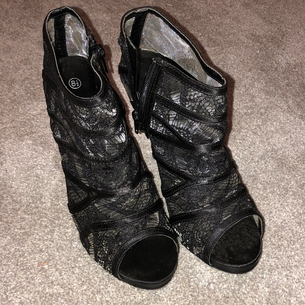 Lace heel booties